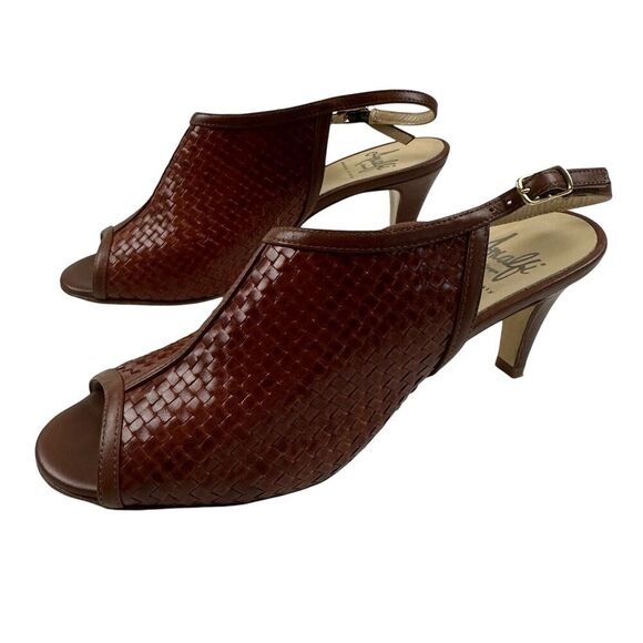AMALFI BY Rangoni Conte Cognac Stuoiato Nos Brown Stiletto Heel Size 7M - Picture 1 of 12